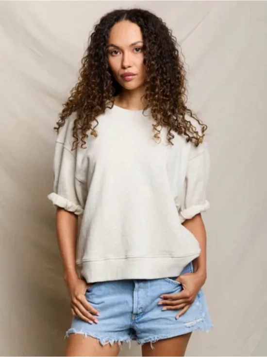 perfectwhitetee Rebecca Relaxed Cream Short-Sleeve Crew Sweatshirt - Picture 2 of 10